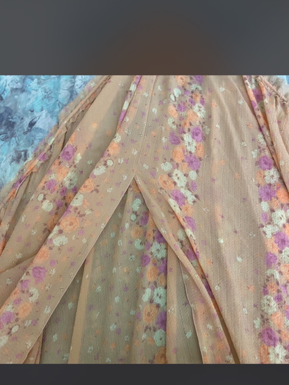 Free People Two-Tone Maxi Dress in Blue and Tan Floral - Picture 3 of 8